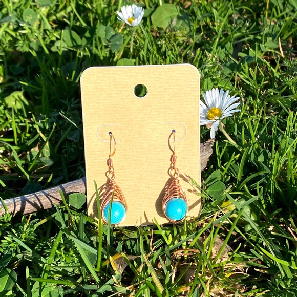 Herringbone Turquoise Dangle Earrings - Picture 1 of 1